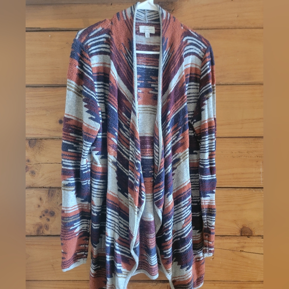 Lucky Brand Striped Red and Purple Cardigan